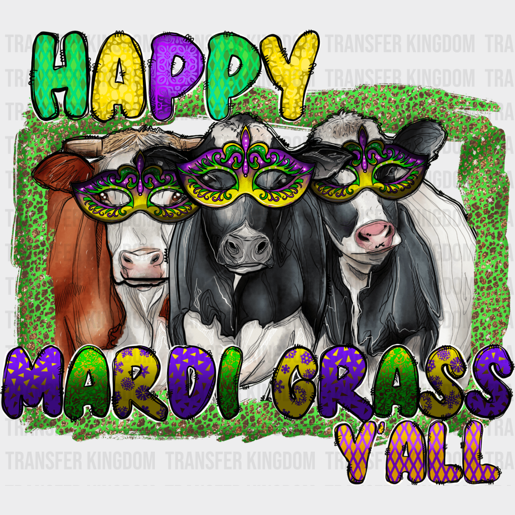 Cows Mardi Gras Design- Dtf Heat Transfer