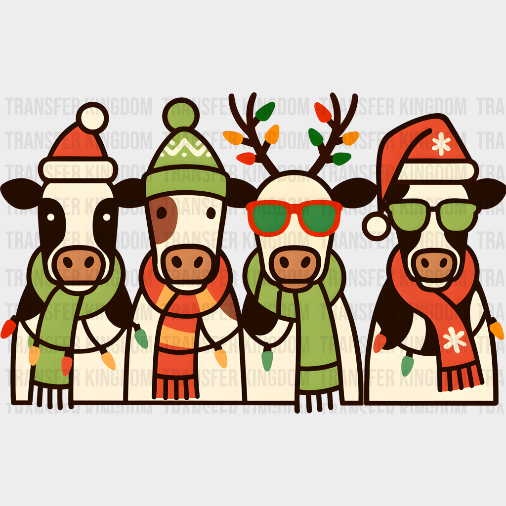 Cows Wearing Scarfs And Hats - Christmas DTF Transfer