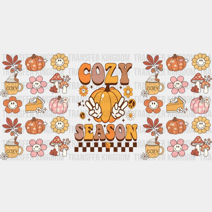Cozy Season Checkered Design - Fall Cup Wrap UV Sticker Permanent UV DTF Decal
