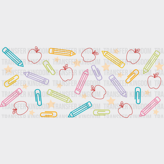 Crayons And Red Apples - Teacher Cup Wrap Uv Sticker Permanent Dtf Decal