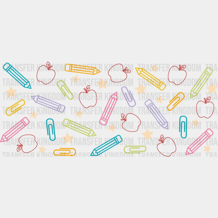 Crayons And Red Apples - Teacher Cup Wrap UV Sticker Permanent UV DTF Decal