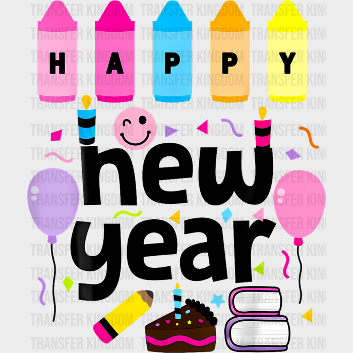 Crayons Happy New Year B&W - New Year DTF Transfer