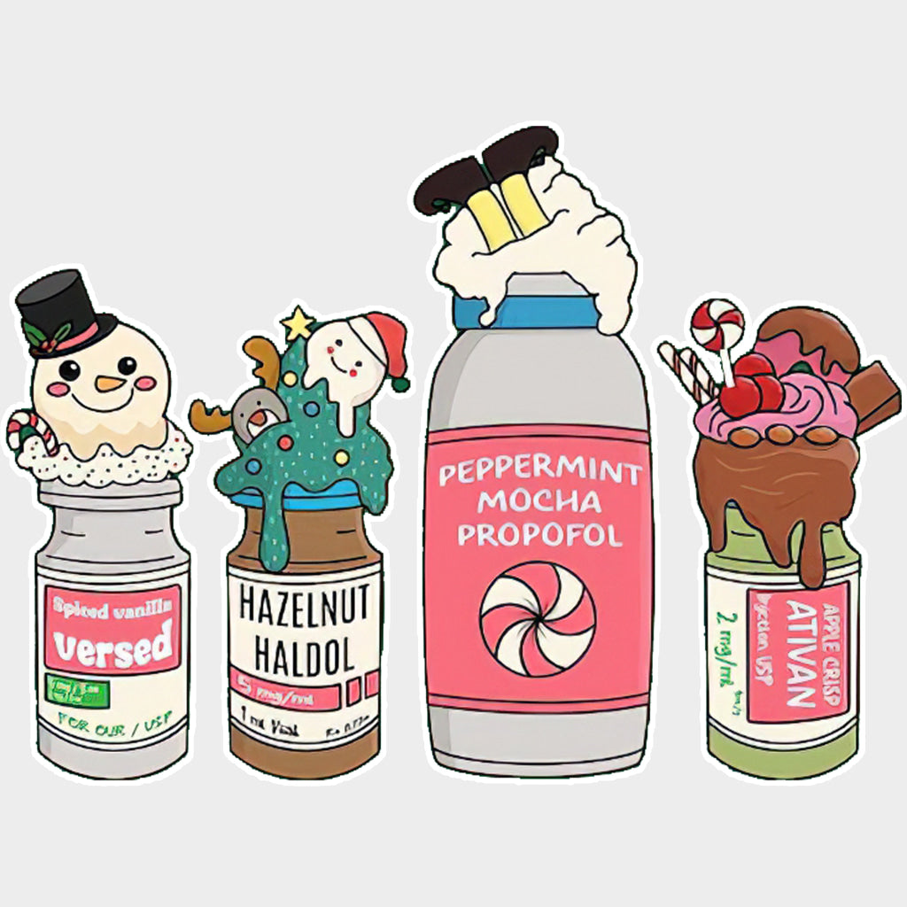 CRNA Drinks - CRNA Nurse DTF Transfers Adult Unisex - S & M (10’’) / Light Color Design (See Imaging)