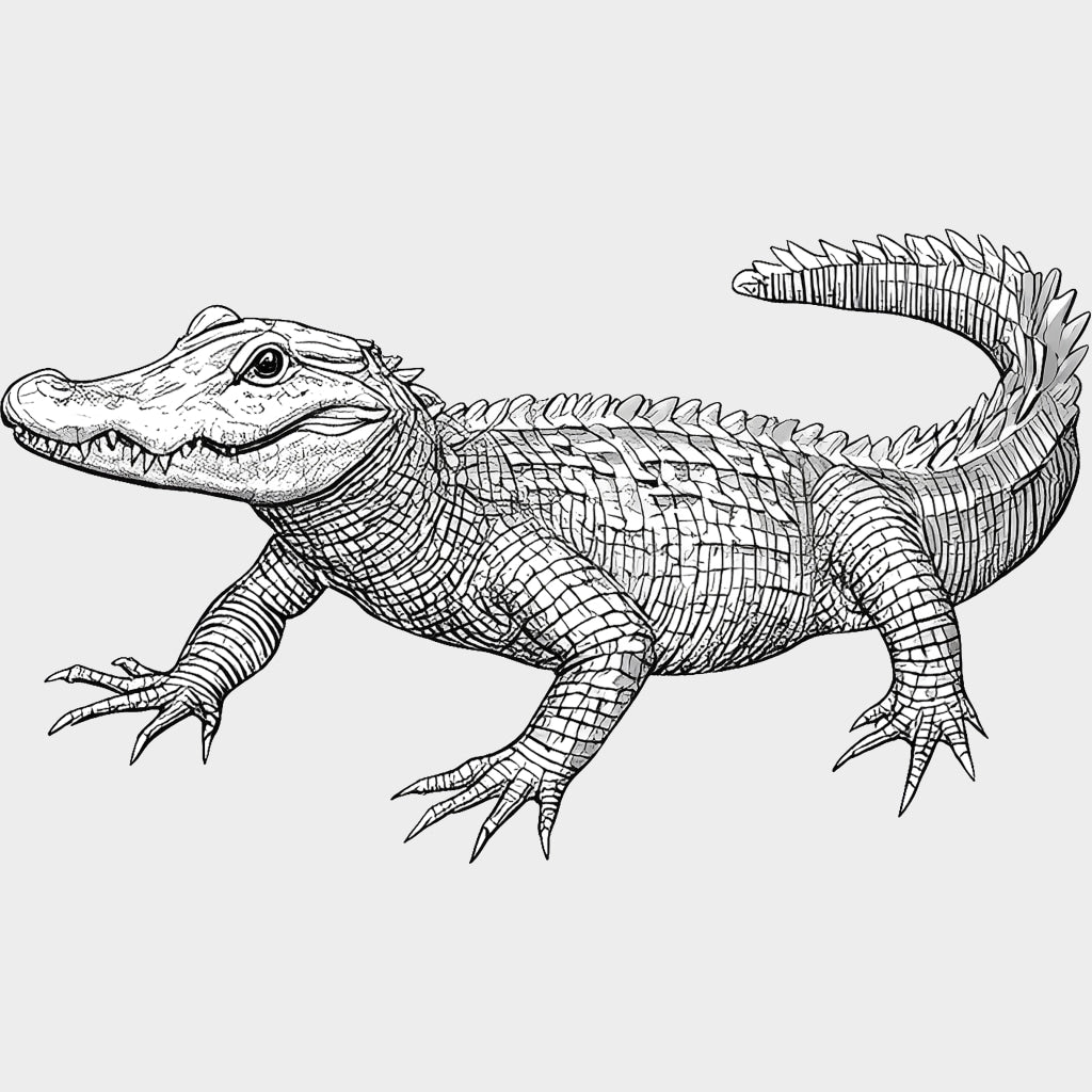 Crocodile B&W - Animals DTF Transfers - Adult Unisex - S & M (10’’) / Light Color Design (See Imaging)