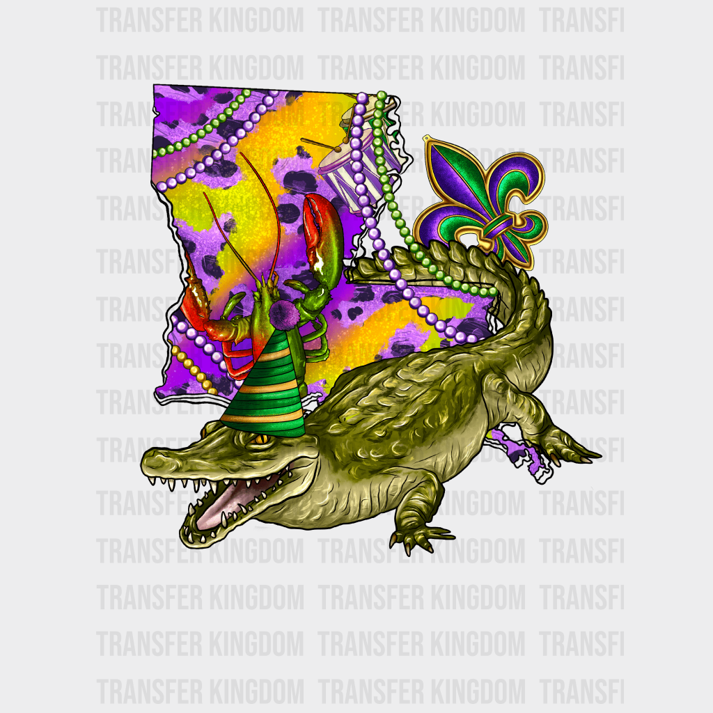 Crocodile Mardi Gras Design- Dtf Heat Transfer