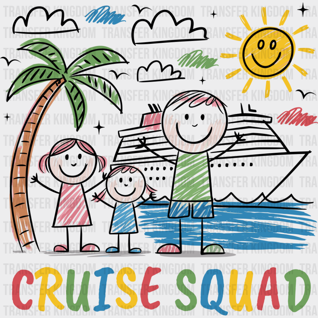 Cruise Squad Kid Drawing - Vacation DTF Transfer Adult Unisex - S & M (10’’) / Dark Color Design (See Imaging)