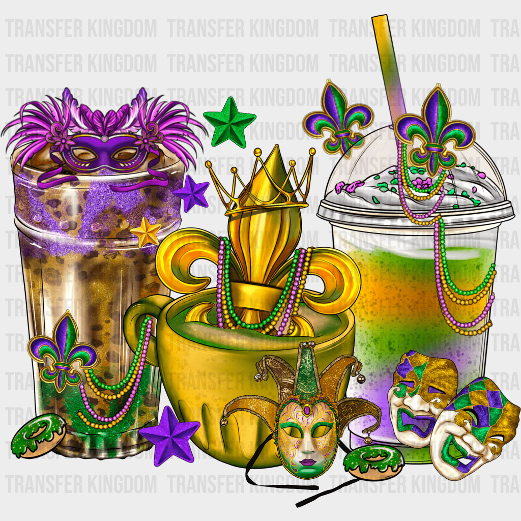 Cup Of Mardi Gras Design- Dtf Heat Transfer