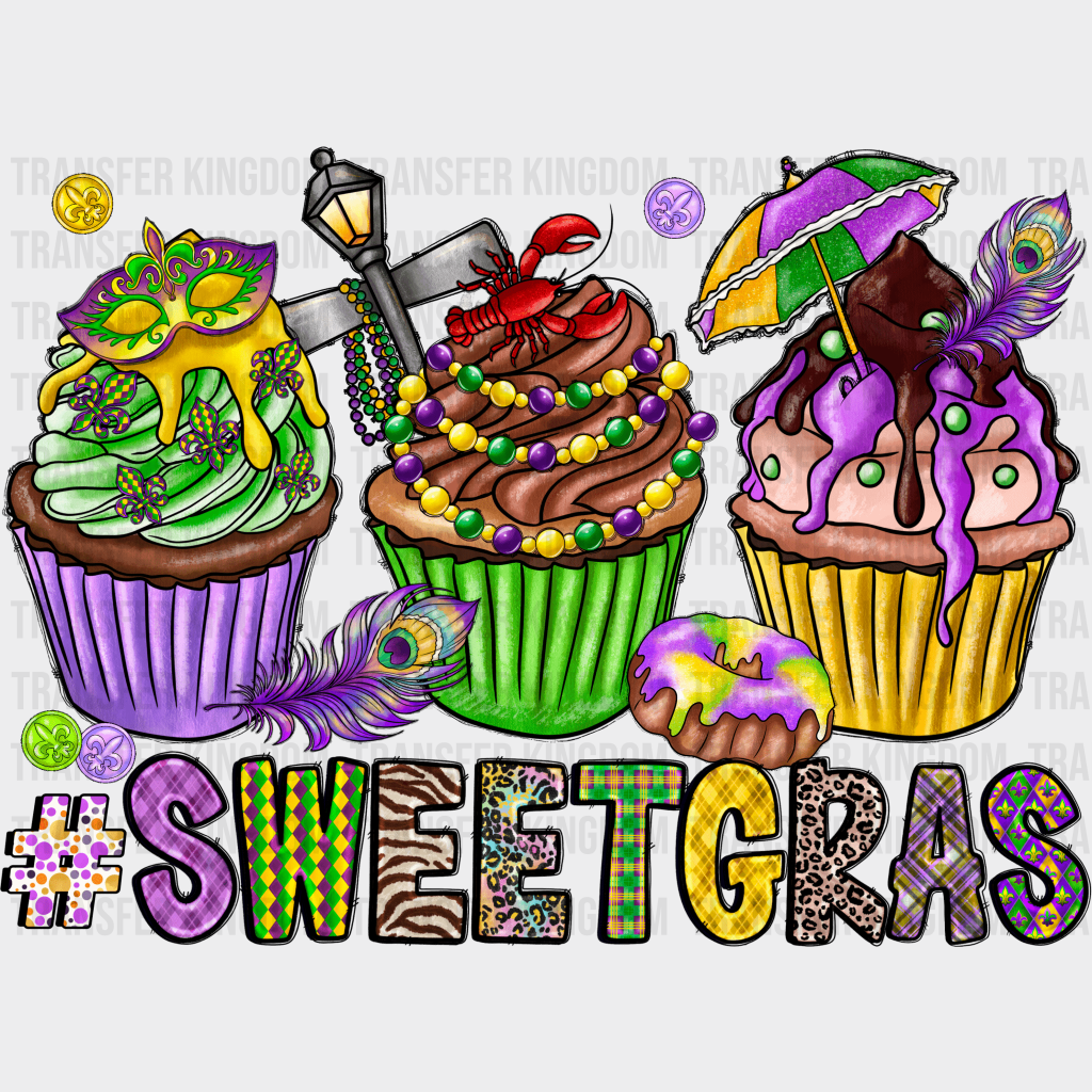 Cupcakes Mardi Gras Design- Dtf Heat Transfer