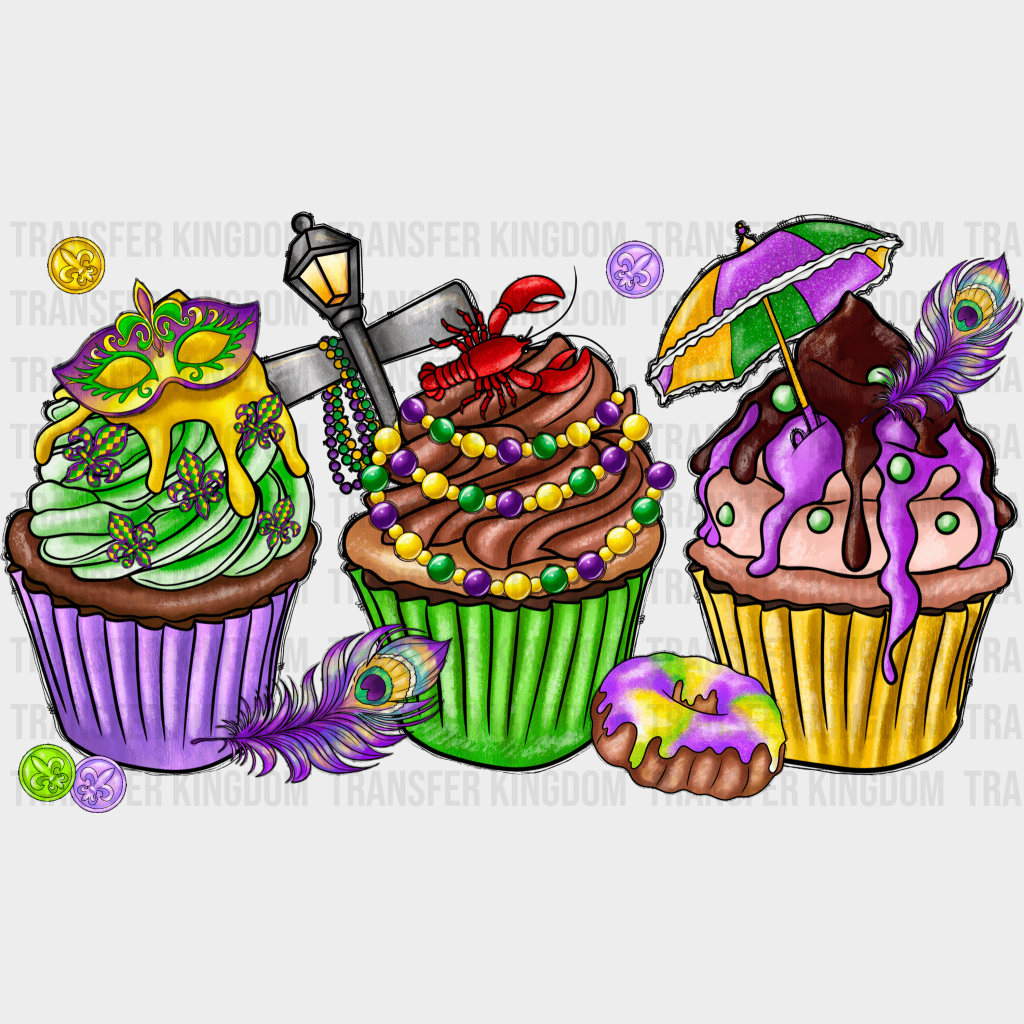 Cupcakes Mardi Gras Design- Dtf Heat Transfer