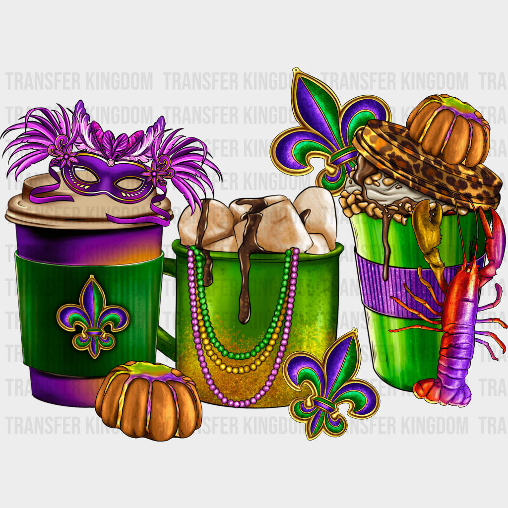 Cups Mardi Gras Design- Dtf Heat Transfer