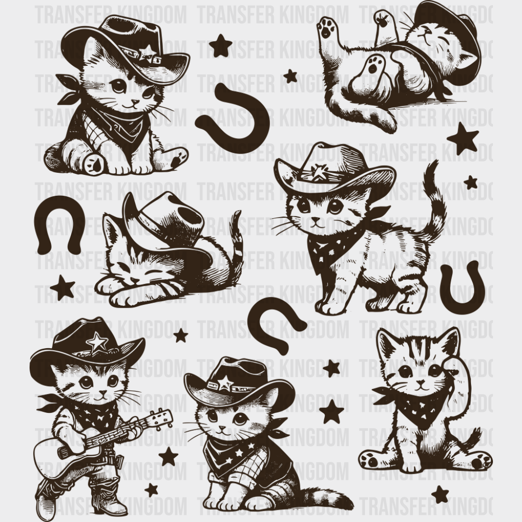Cute Cats & Horseshoes - Rodeo DTF Transfer Adult Unisex - S & M (10’’) / Dark Color Design (See Imaging)