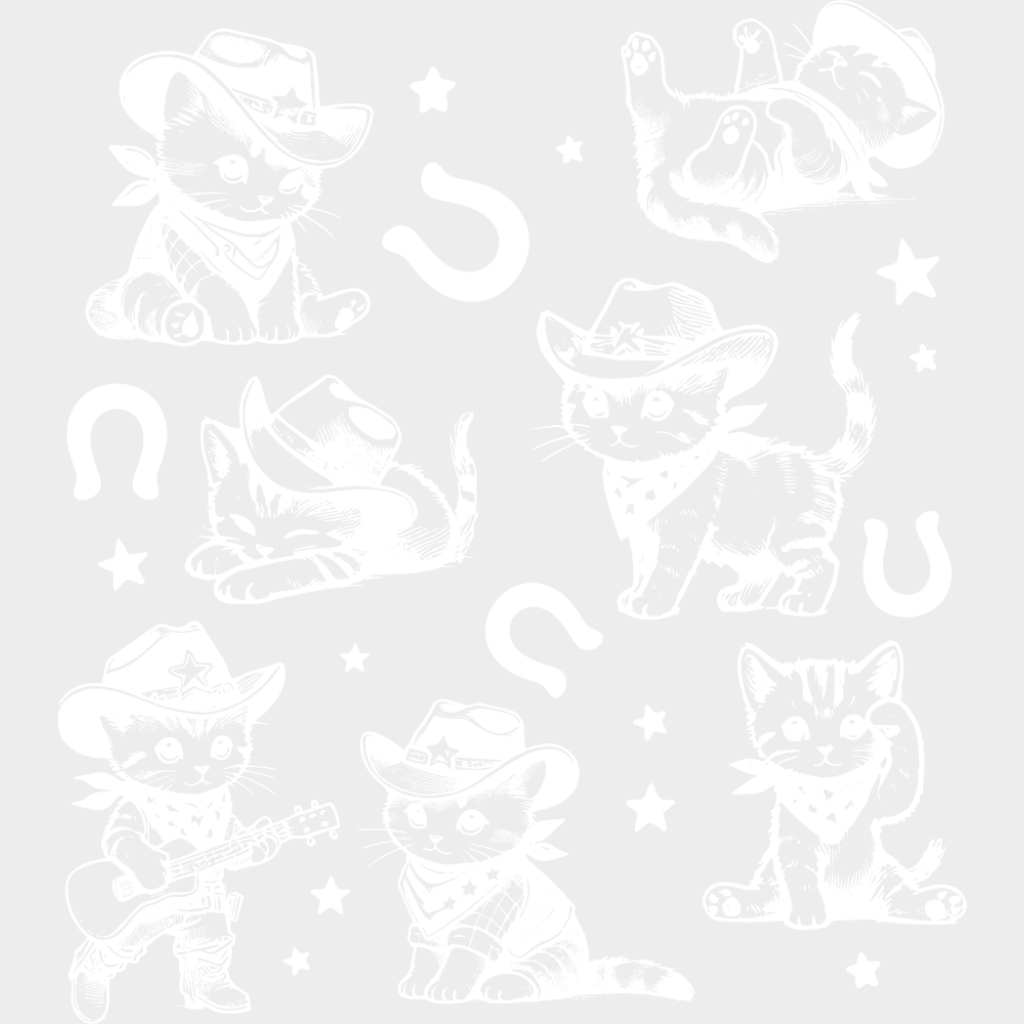 Cute Cats & Horseshoes - Rodeo DTF Transfer Adult Unisex - S & M (10’’) / Light Color Design (See Imaging)