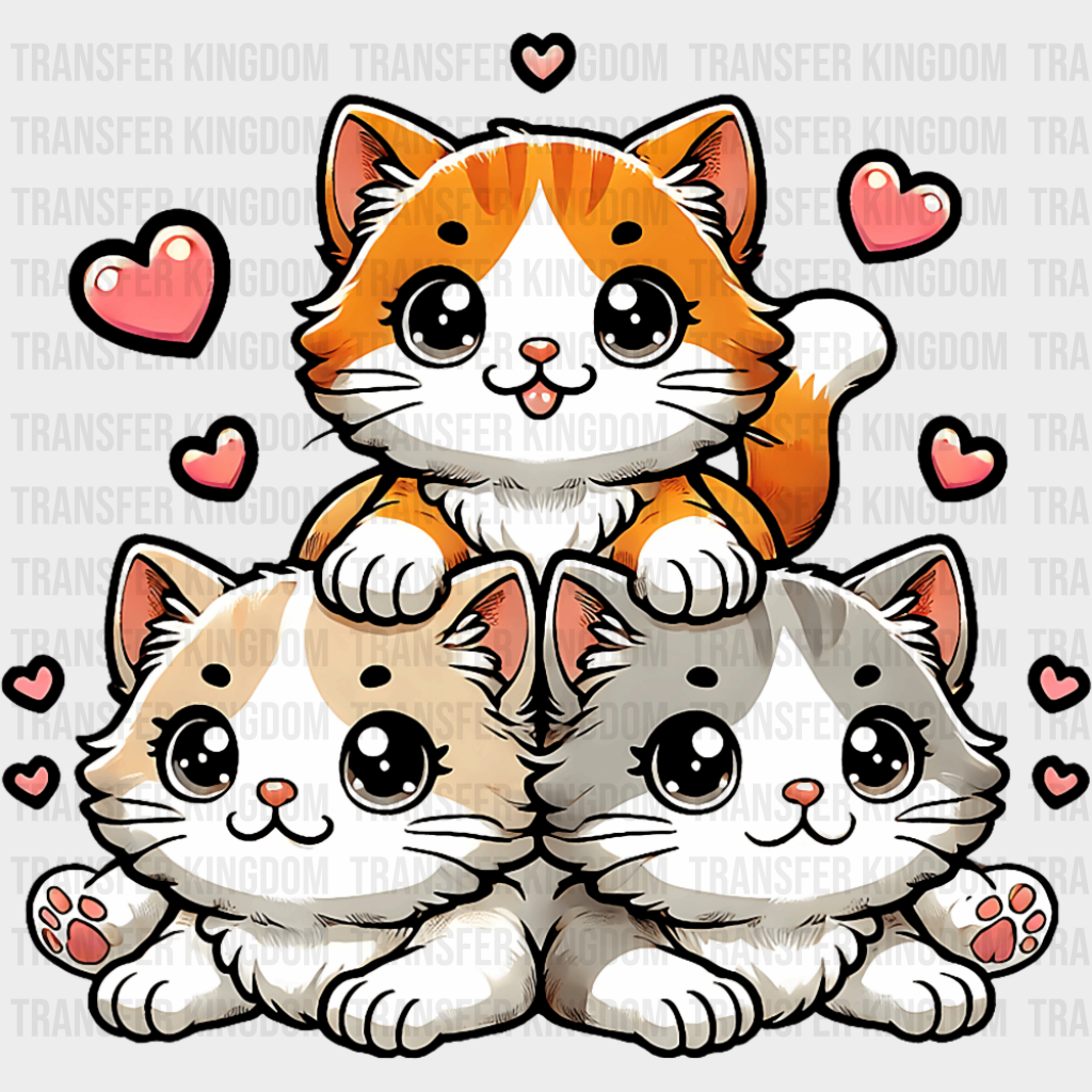 Cute Kittens & Hearts - Cats DTF Transfer