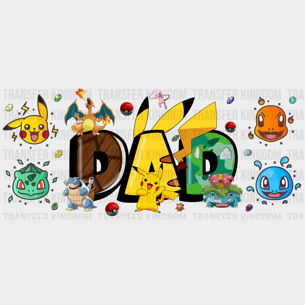 Dad Pokemon Design - Cup Wrap Uv Sticker Permanent Dtf Decal Uvdtf