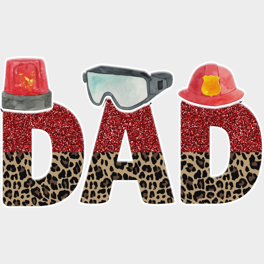 Dad, Sequin & Leopard Print - Fire Department DTF Transfers transfer-kingdom Light Color Design (See Imaging)