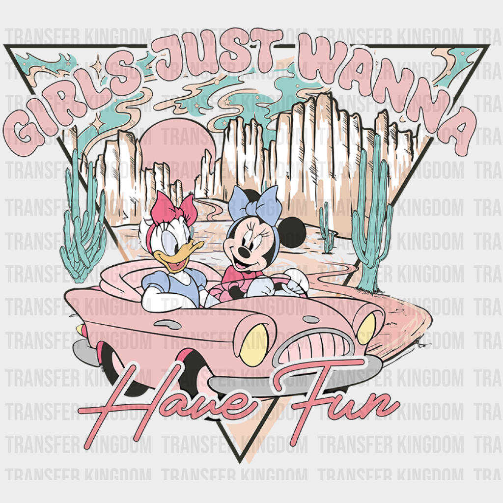 Daisy And Minnie Car Ride Disney Dtf Transfer Unisex - S & M (10’) / Dark Color Design See Imaging