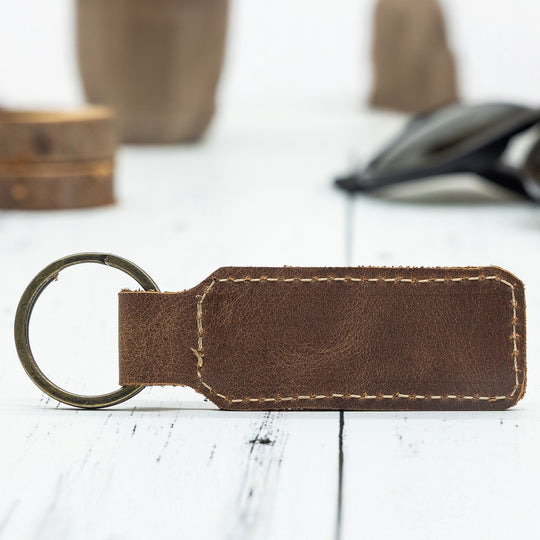 Custom Engraved Leather Keychain – Rectangle