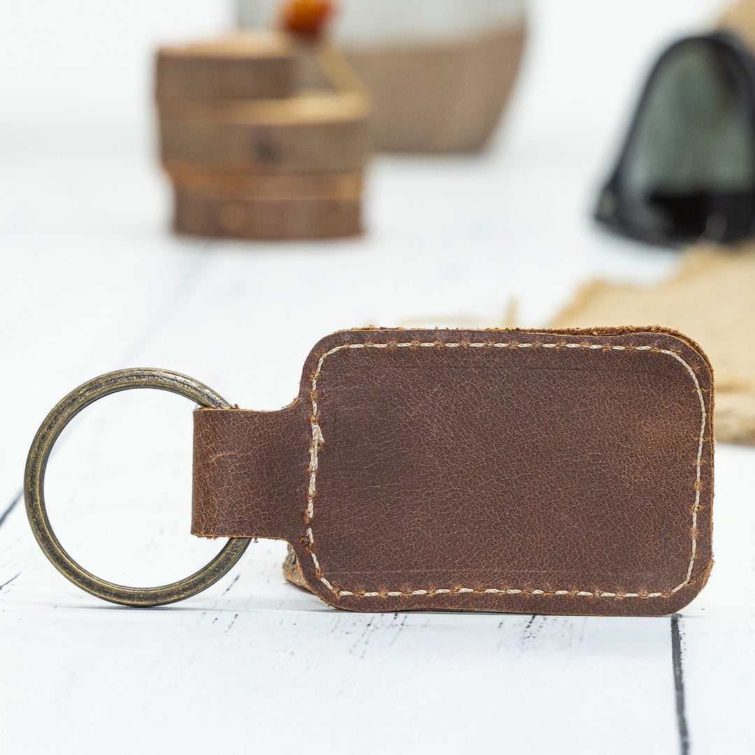 Custom Engraved Leather Keychain – Square