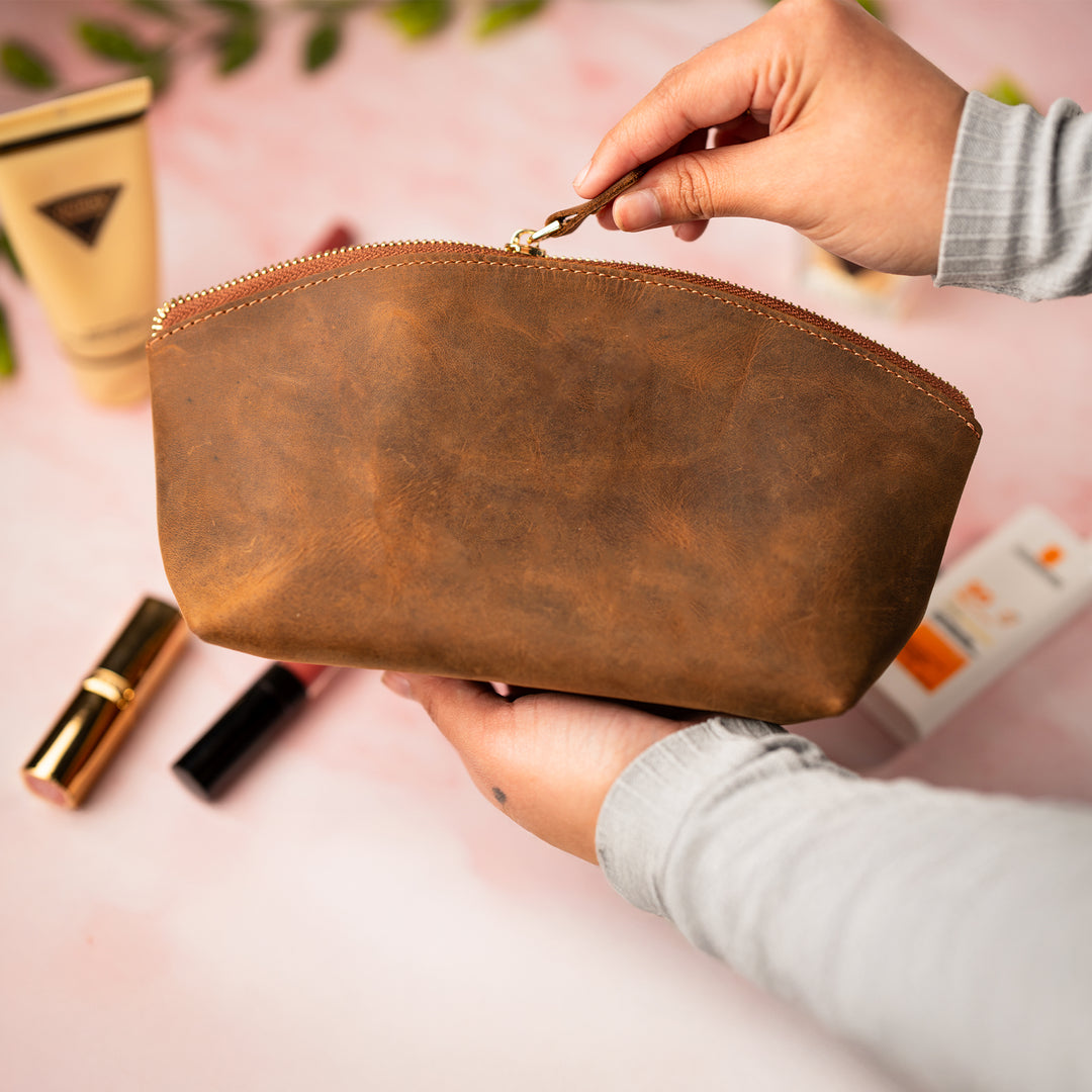 Faux Leather Stylish Cosmetic Pouch – Versatile Makeup Bag & Toiletry Organizer