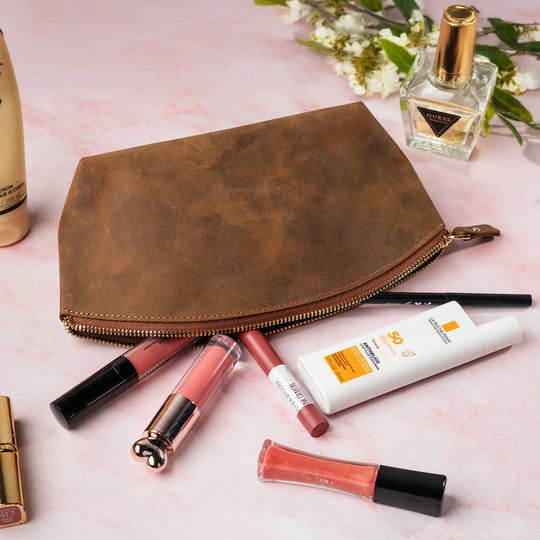 Faux Leather Stylish Cosmetic Pouch – Versatile Makeup Bag & Toiletry Organizer