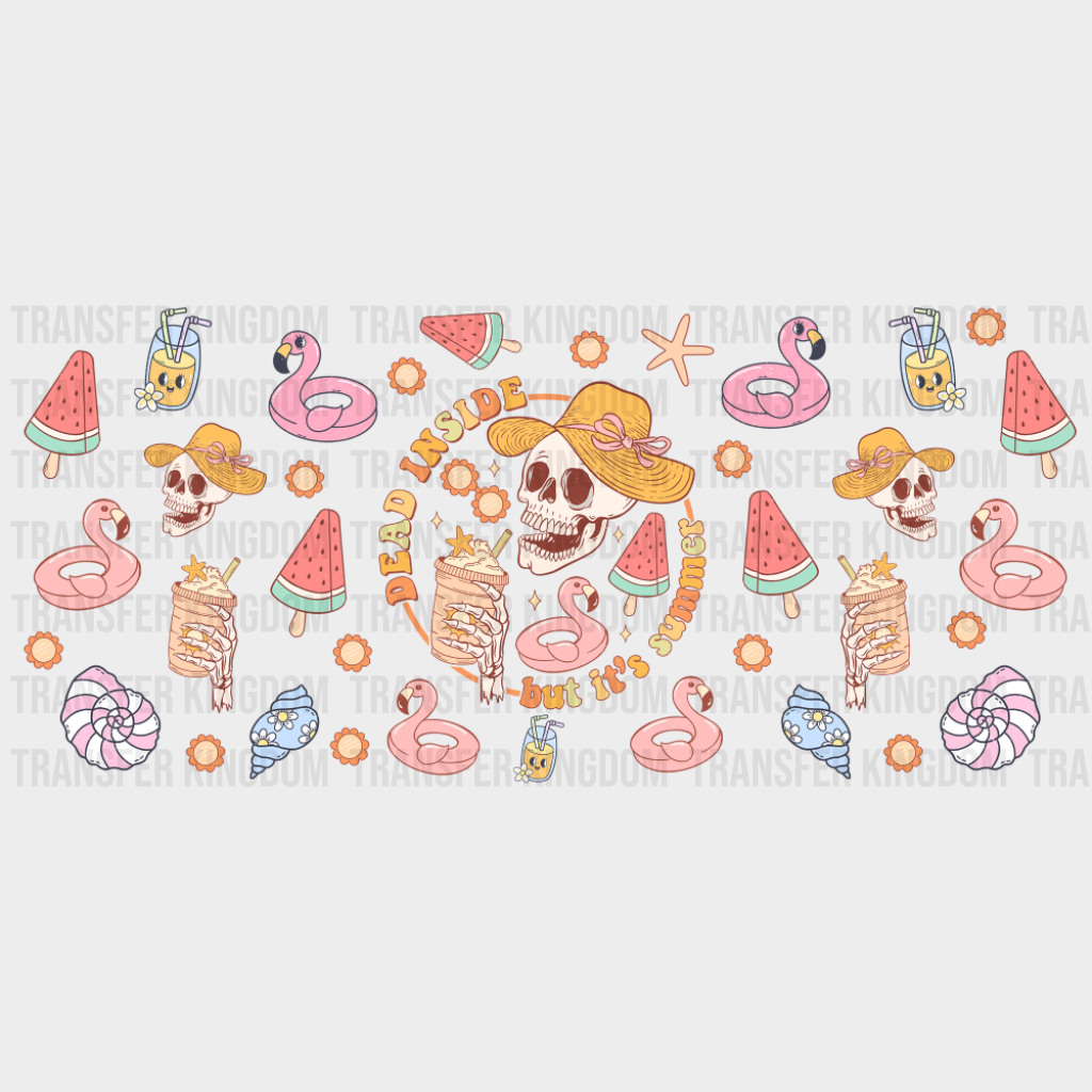 Dead Inside But It’s Summer Skeleton Design - Summer Cup Wrap UV Sticker Permanent UV DTF Decal UVDTF