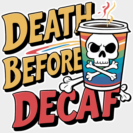 Death Before Decaf Skull Design - Coffee Dtf Transfer Unisex S & M (10’’) / Light Color See Imaging