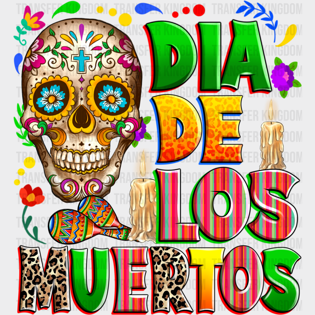 Dia De Los Muertos Skull Design - Day Of The Dead Dtf Heat Transfer