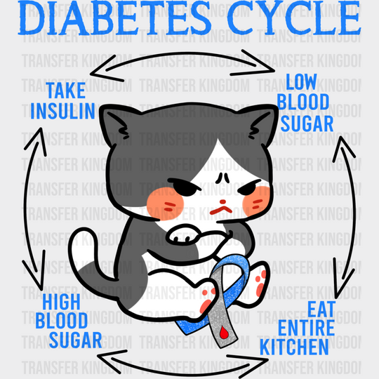 Diabetes Cycle Cat Design - Dtf Heat Transfer Unisex S & M (10’’) / Dark Color See Imaging