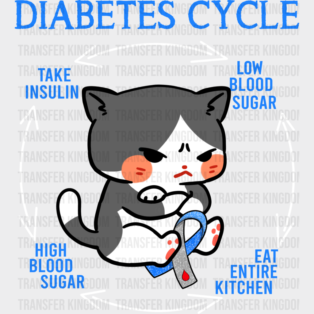 Diabetes Cycle Cat Design - Dtf Heat Transfer Unisex S & M (10’’) / Light Color See Imaging