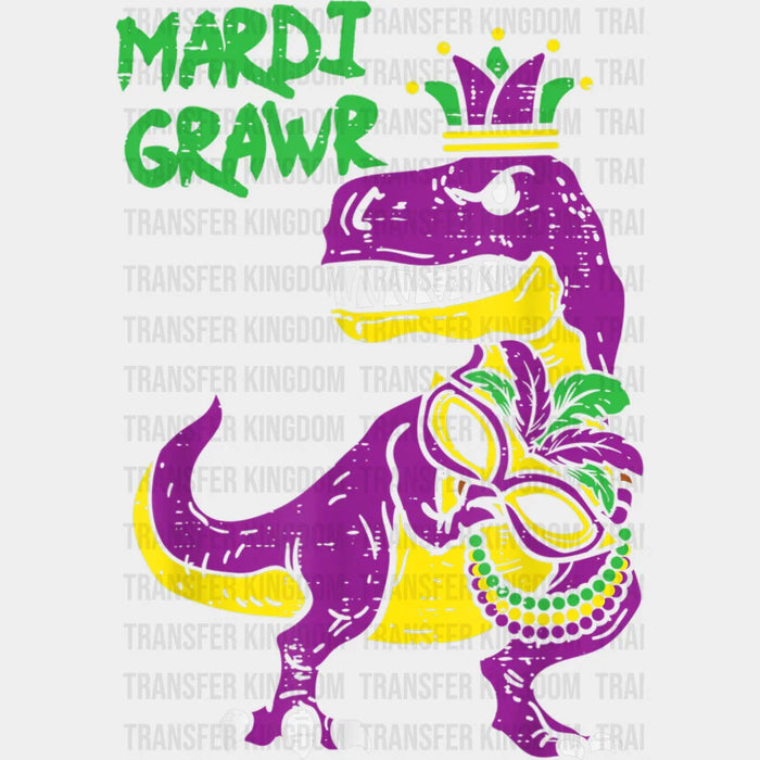 Dinosaur Mardi Grawr Mardi Gras Design - Mardi Gras DTF heat transfer