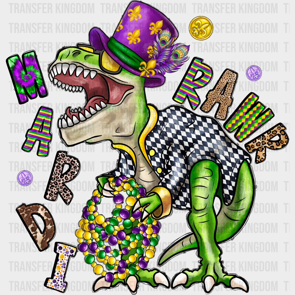 Dinosaur Mardi Gras Design- Dtf Heat Transfer