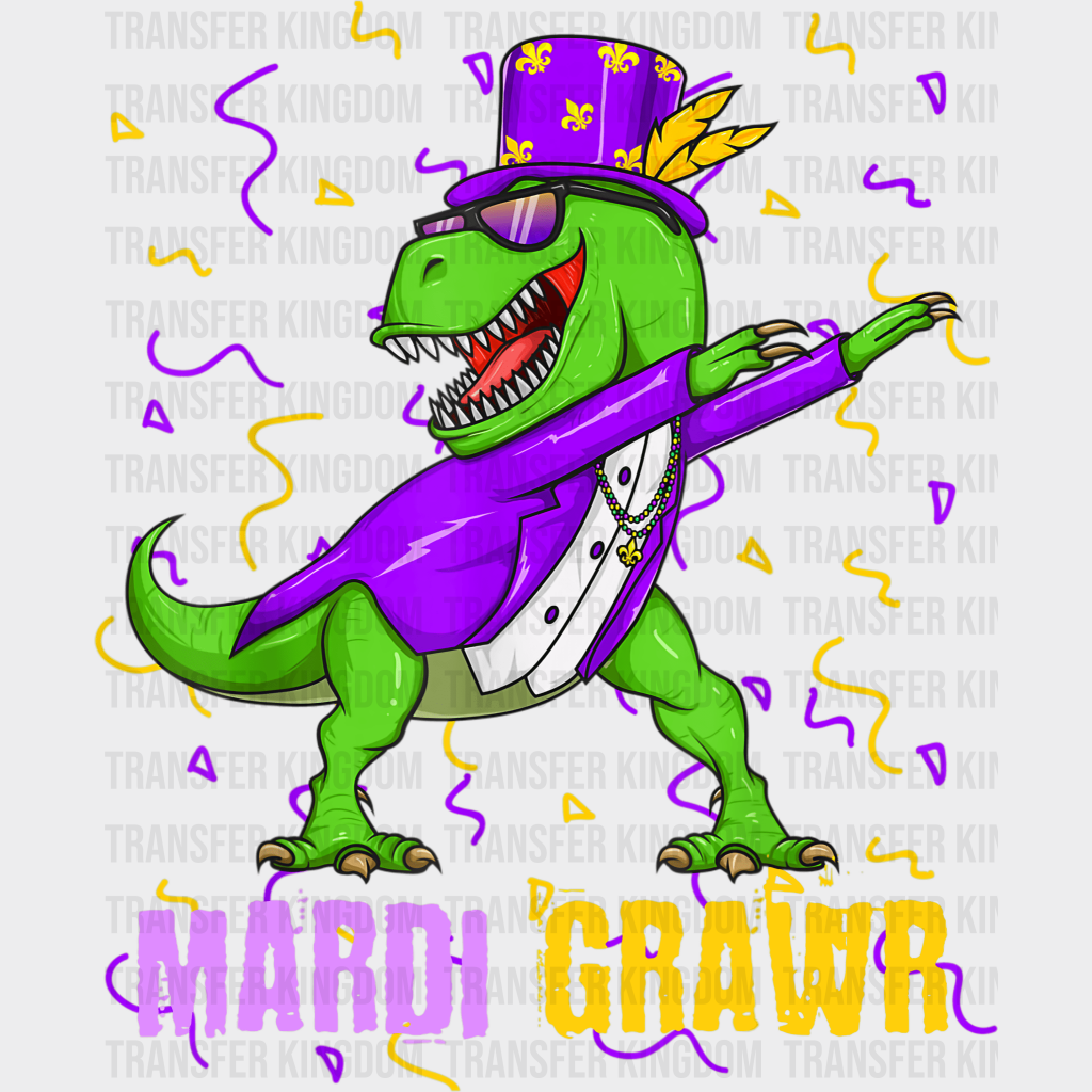 Dinosaur Mardi Gras Design- Dtf Heat Transfer