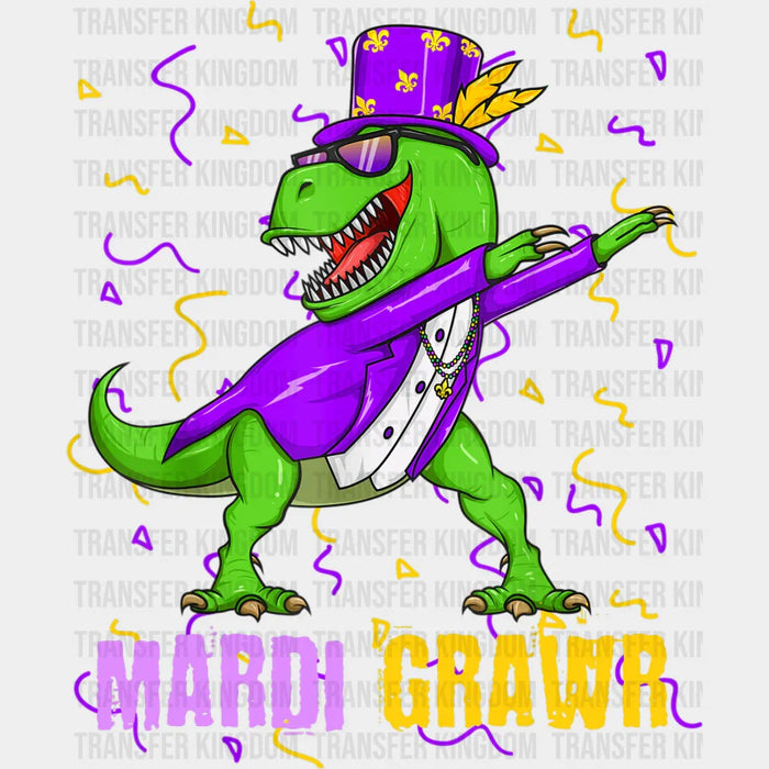 Dinosaur Dancing Mardi Gras Design - Mardi Gras DTF heat transfer