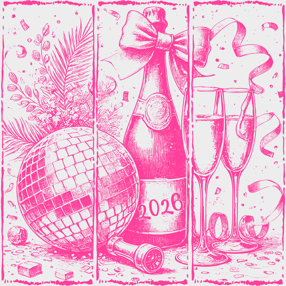 Disco Ball Champagne - New Year DTF Transfer Adult Unisex - S & M (10’’) / Pink Color Design (See Imaging)