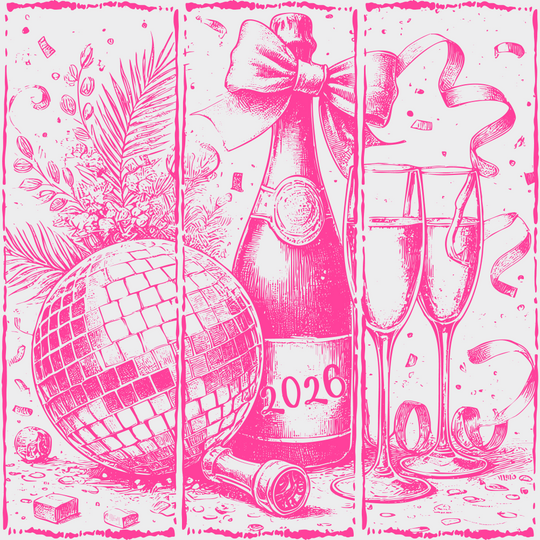Disco Ball Champagne - New Year DTF Transfer Adult Unisex - S & M (10’’) / Pink Color Design (See Imaging)