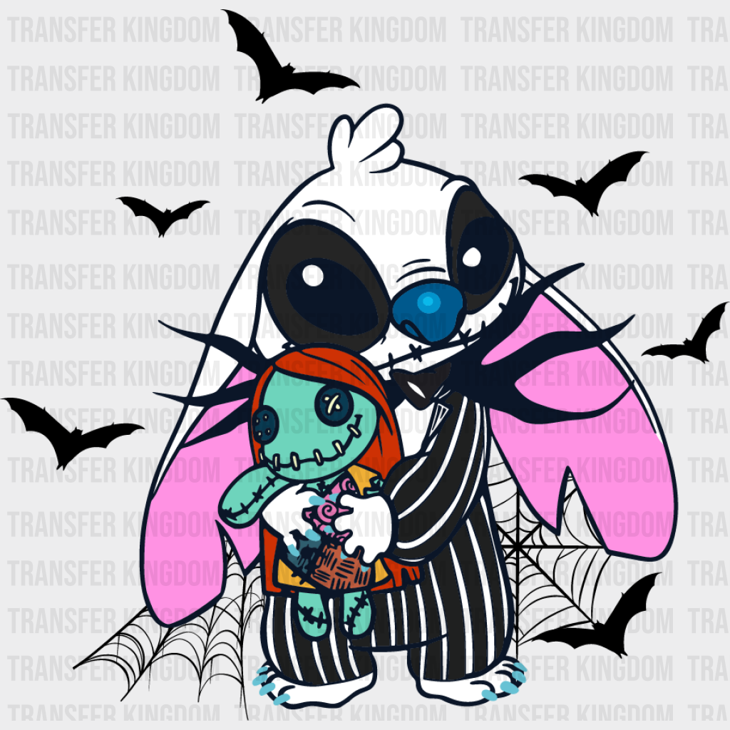 Disney Stitch Halloween Jack Skellington Design - Dtf Heat Transfer Unisex S & M ( 10 )