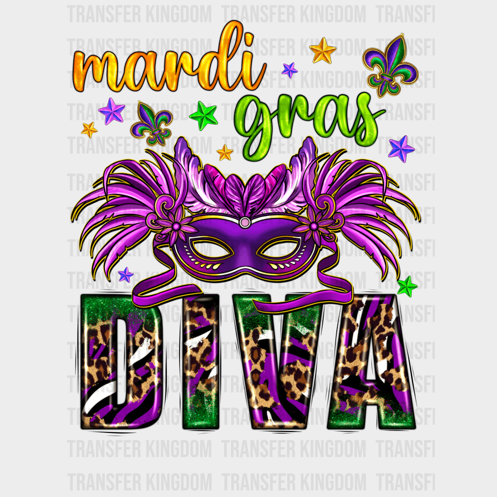 Diva Mardi Gras Design- Dtf Heat Transfer