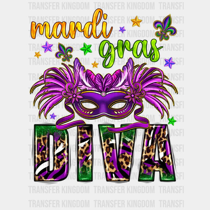 Diva Mardi Gras Purple Mask Design - Mardi Gras DTF heat transfer