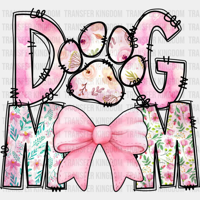 Dog Mom Pink Flowers Paw Design - Dogs DTF Transfer