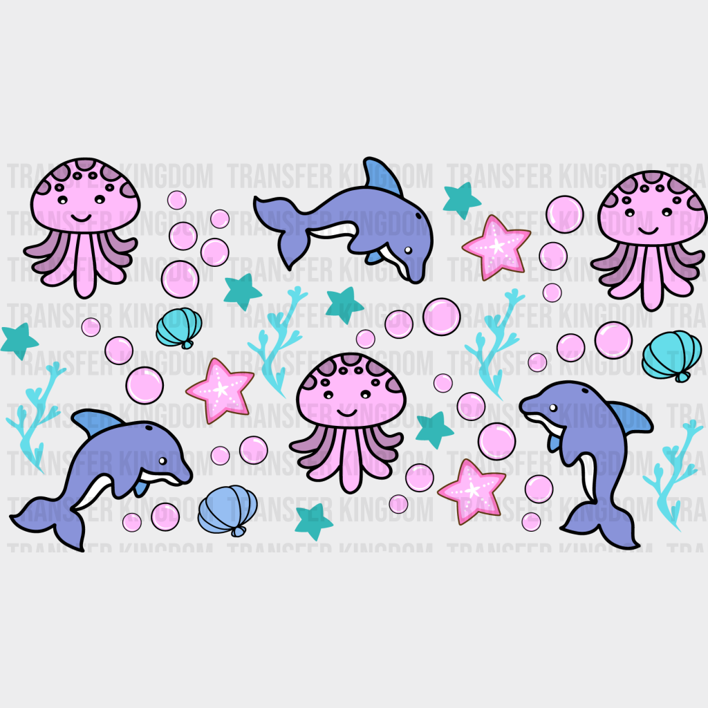 Dolphins And Squids Uv Dtf Transfer Cup Wrap Sticker