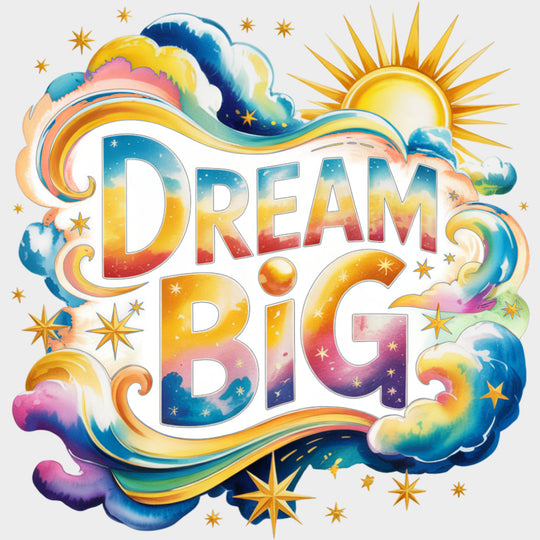 Dream Big Retro Clouds - Quotes DTF Transfers Adult Unisex - S & M (10’’) / Light Color Design (See Imaging)