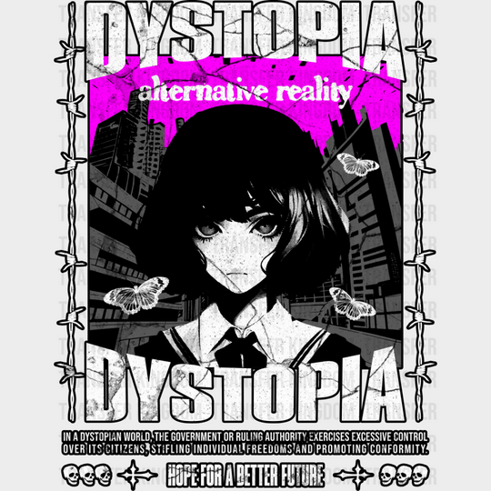 Dystopia Anime Girl - Dtf Heat Transfer Unisex S & M (10’’) / Dark Color Design See Imaging