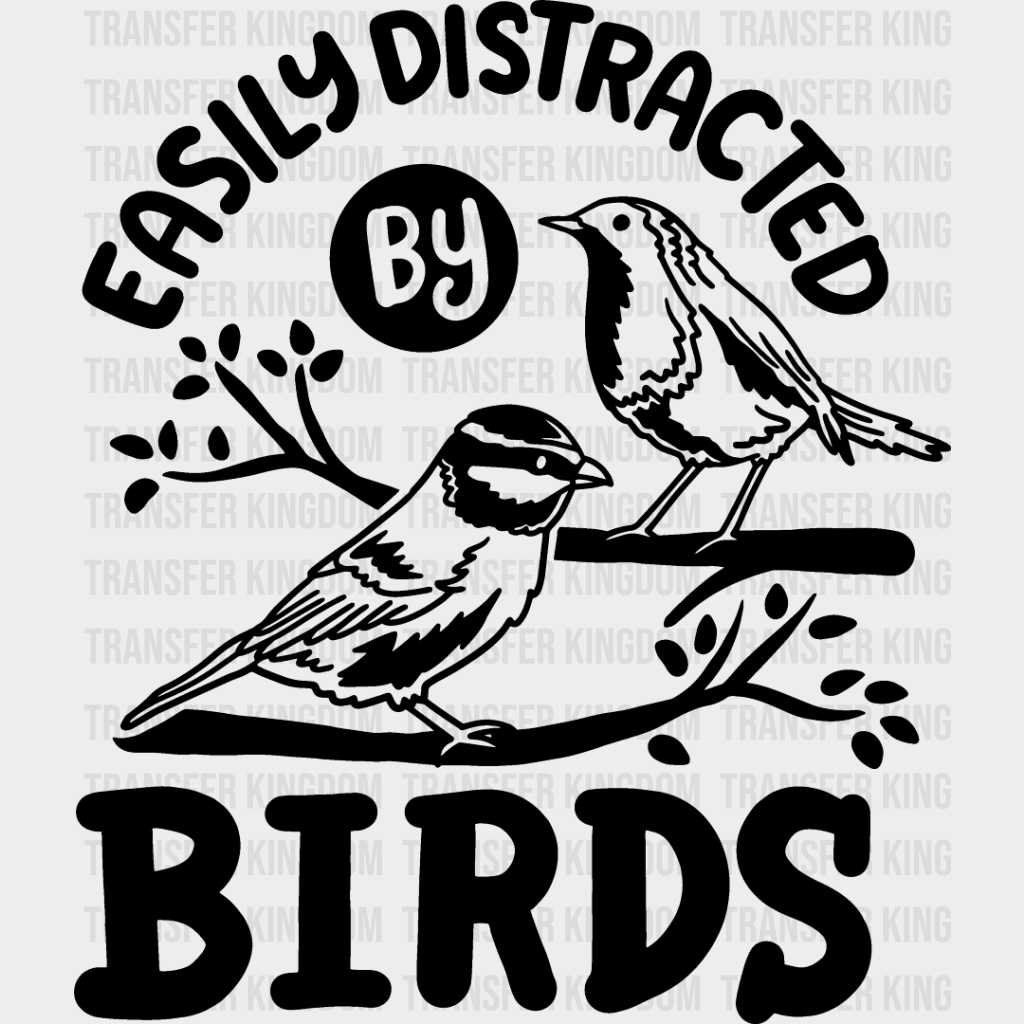 Easily Distracted By Birds Tree Design - Iron On Dtf Transfer Unisex S & M (10’’) / Dark Color