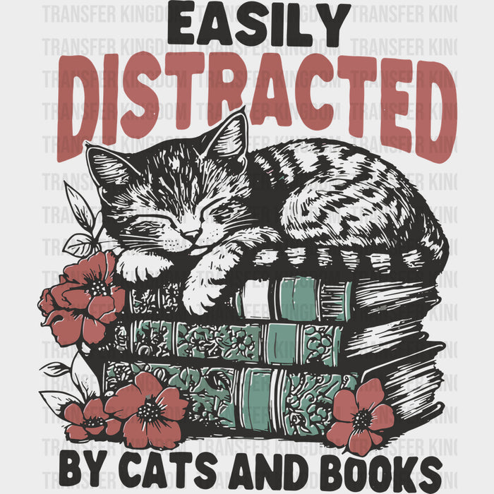 Easily Distracted By Cats And Books - Reading DTF Transfers