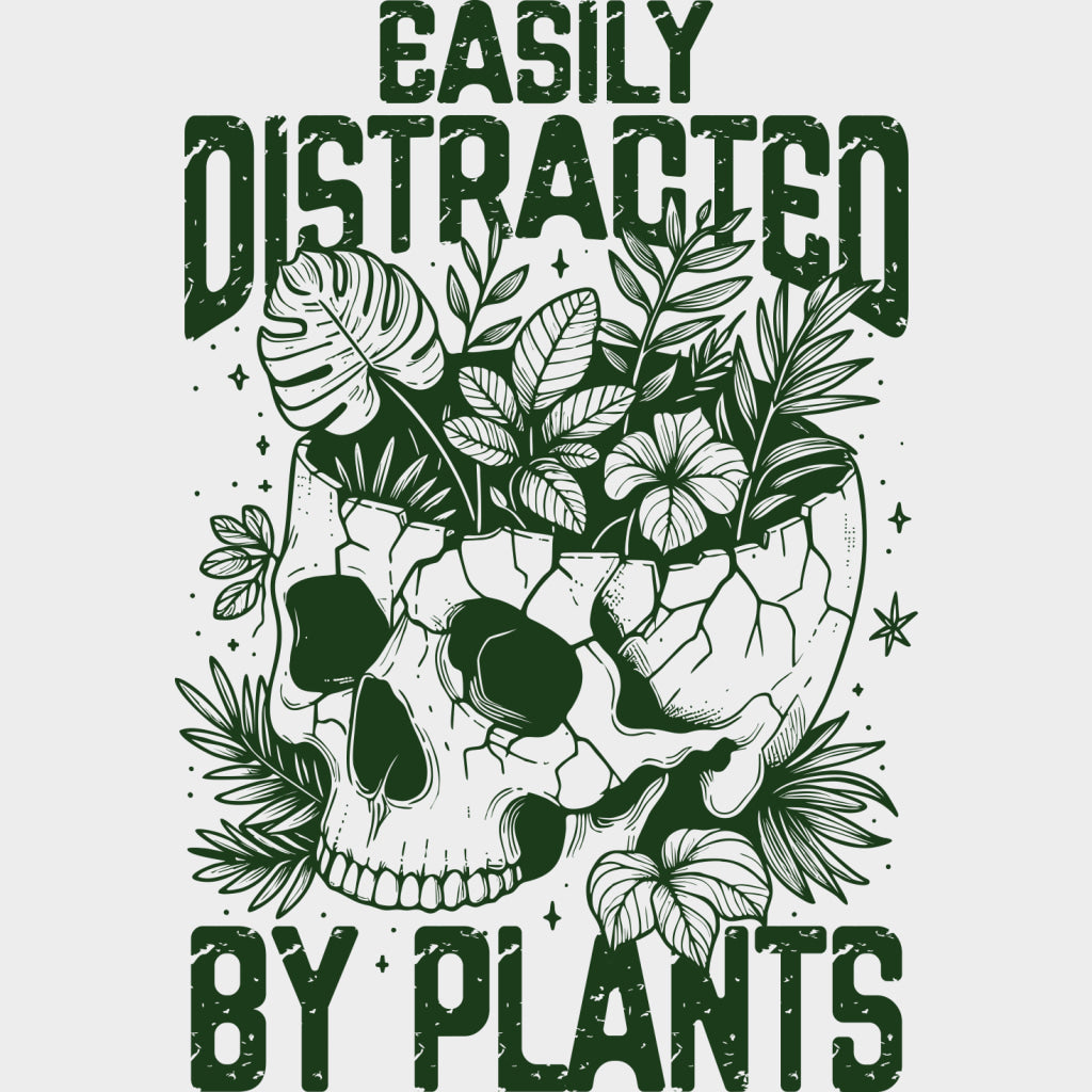 Easily Distracted Plants, Skull & Flowers - Plants DTF Transfers transfer-kingdom Green Color Design (See Imaging)