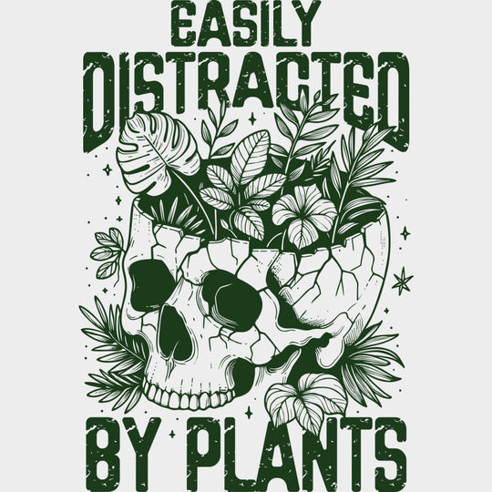 Easily Distracted Plants, Skull & Flowers - Plants DTF Transfers transfer-kingdom Green Color Design (See Imaging)