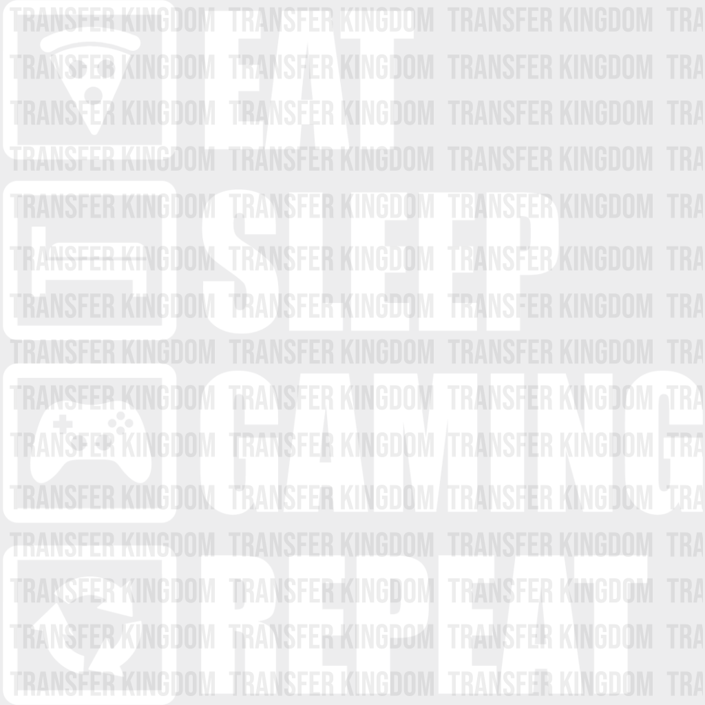 Eat Sleep Gaming Repeat - Video Game Dtf Heat Transfer Unisex S & M (10’’) / Light Color Design