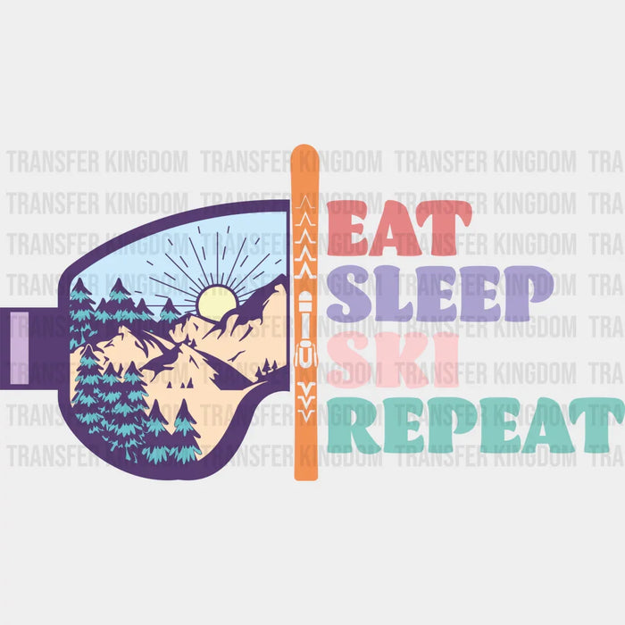 Eat Sleep Ski Repeat Ski Mask - Skiing DTF Heat Transfer