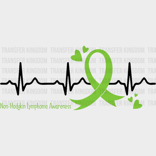 ECG Line Hearts & Ribbon - Lymphoma DTF Transfers Adult Unisex - S & M (10’’) / Dark Color Design (See Imaging)
