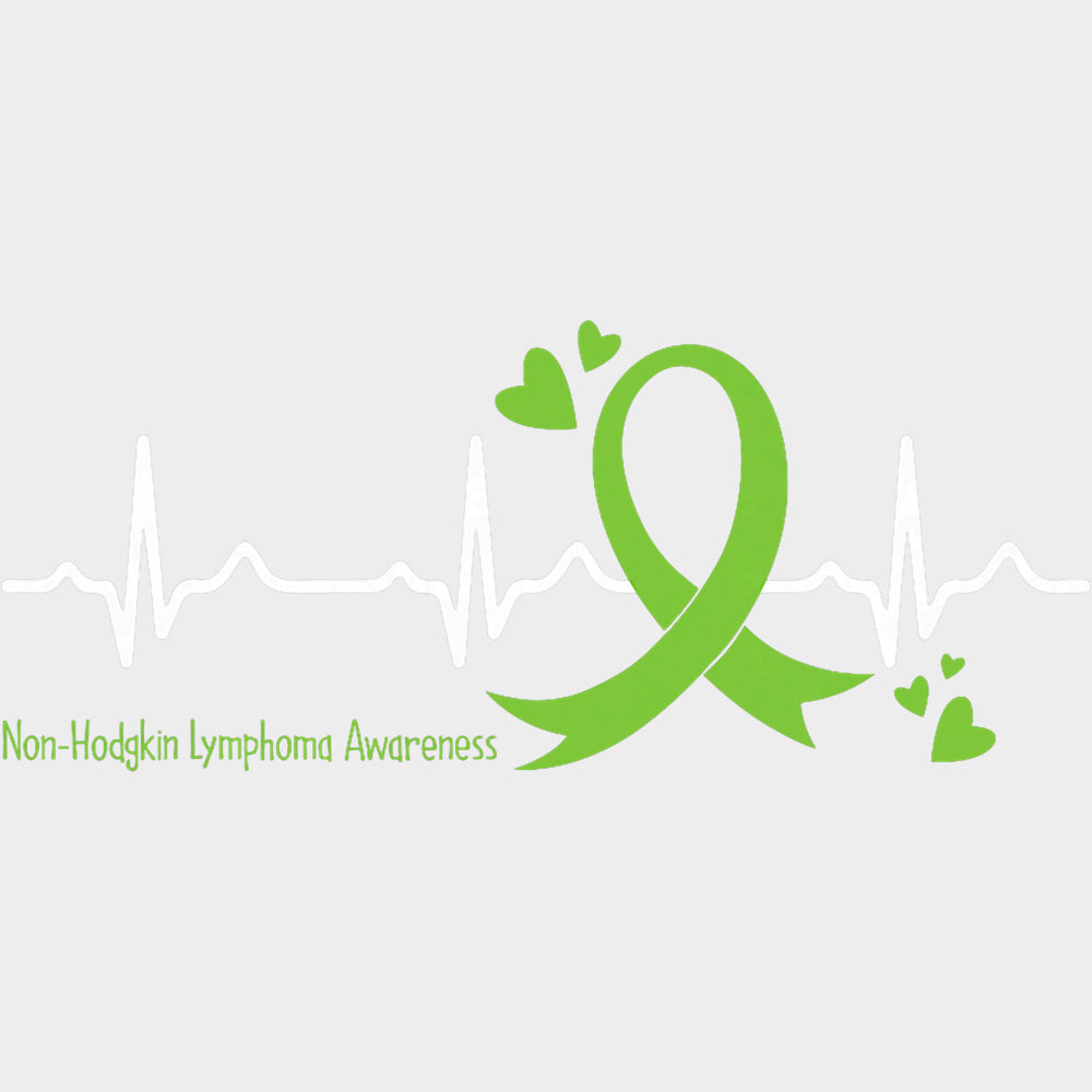 ECG Line Hearts & Ribbon - Lymphoma DTF Transfers Adult Unisex - S & M (10’’) / Light Color Design (See Imaging)